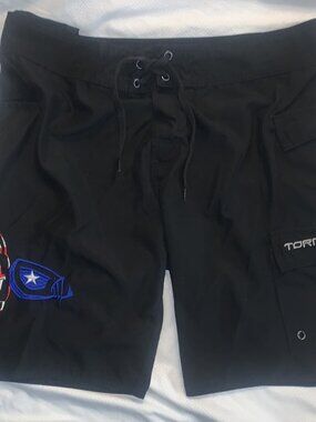 Tormenter Board Shorts -Men's 36 - Red-White-Blue Fish (Swim, Fish, Surf, Beach)